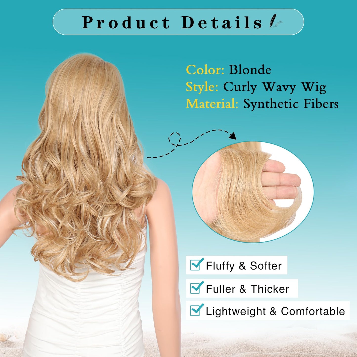 Kalyss Blonde Wig With Bangs Long Blonde Curly Wigs for Women Heat Resistant Synthetic Hair Wavy Blonde Highlights Wigs for Women 22 Inches