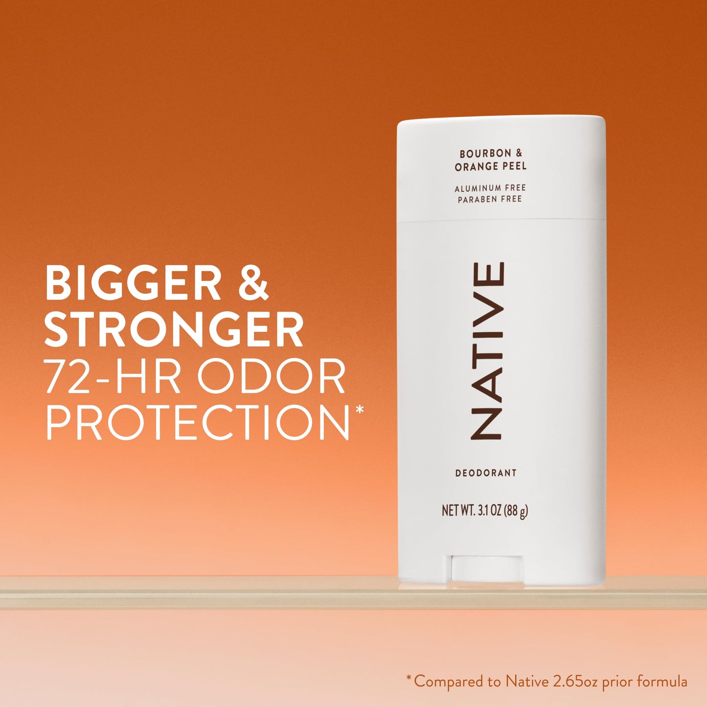 Native Aluminum Free Deodorant, Bourbon & Orange Peel, Large Size Stick, 72 Hour Odor Control, for Women & Men, Contains Naturally Derived Ingredients, 3.1 oz