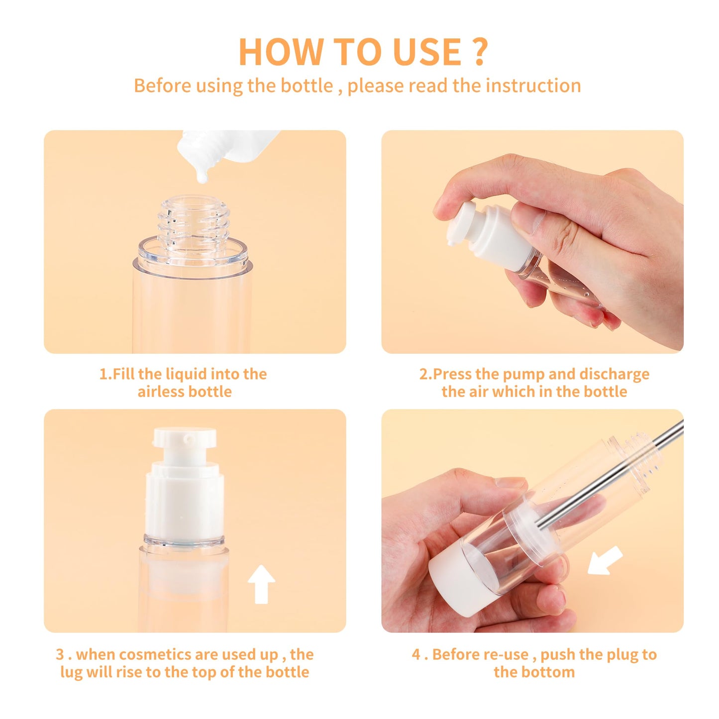 1.7 Oz 50ml Clear Airless Cosmetic Cream Pump Bottle Travel Size Dispenser Refillable Containers/Foundation Travel Pump Bottle for Shampoo (Pack of 20)