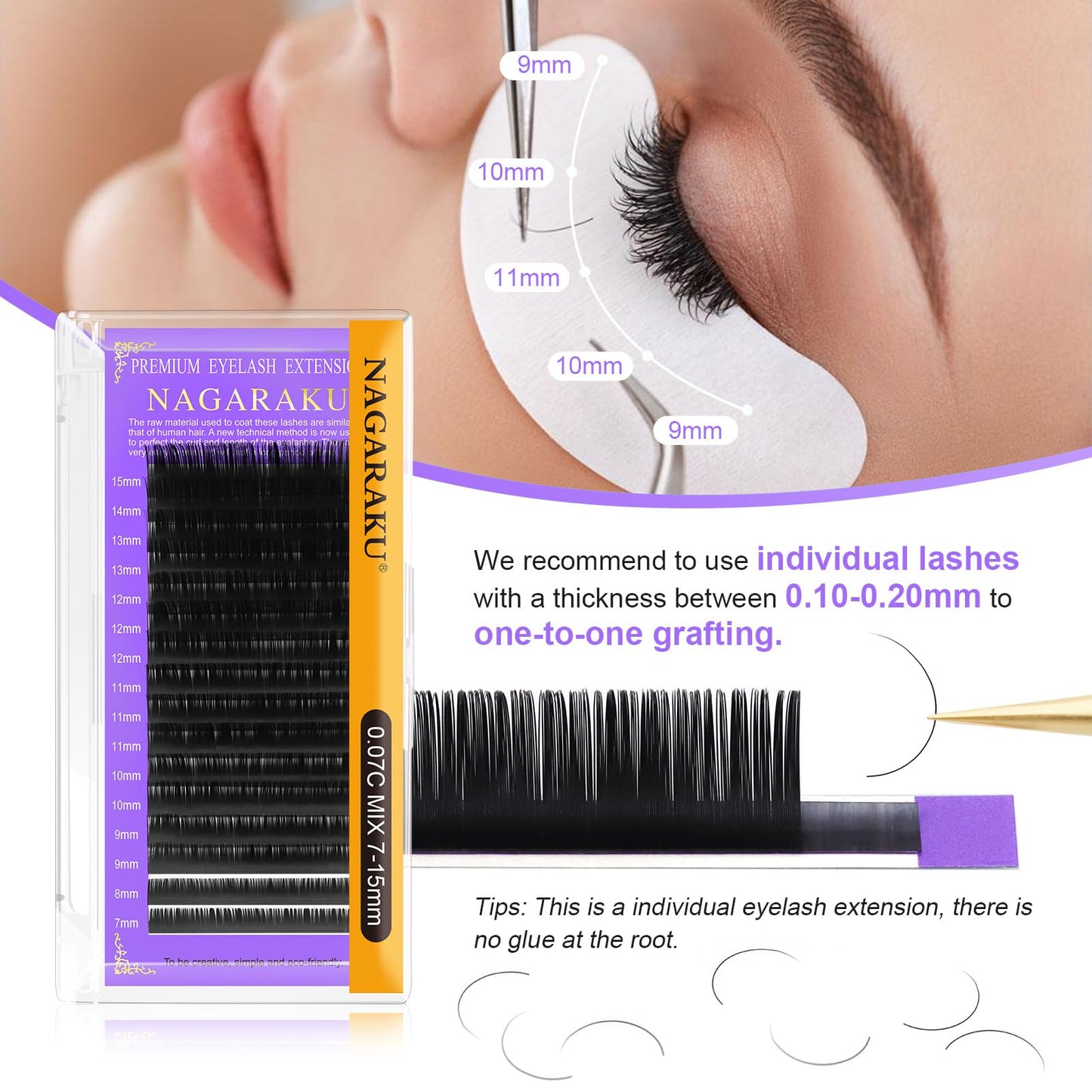 NAGARAKU Classic Individual Lashes 0.05 D 11/12/13/14/15mm 5 Trays/Pack