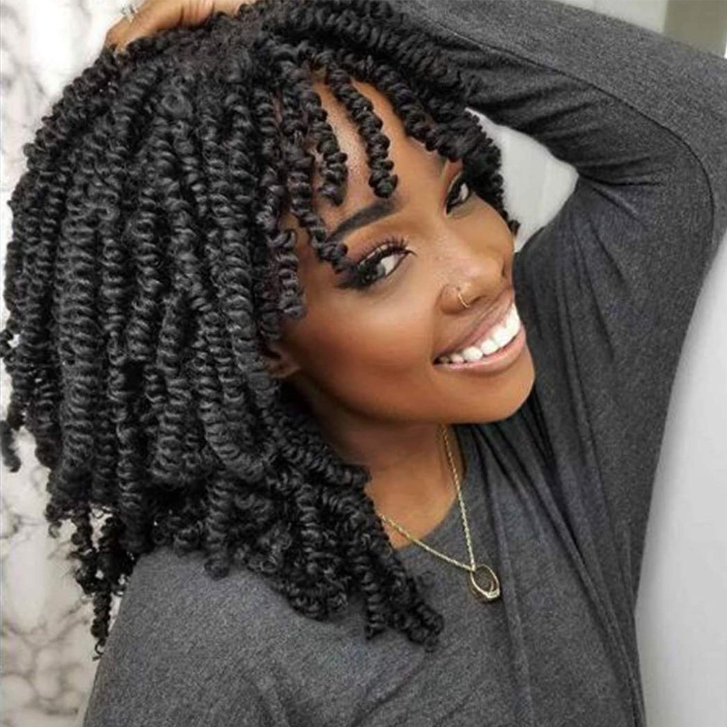 8 Packs Short Bob Spring Twist Crochet Hair 10 Inch Passion Twist for Black Women (10 Inch, 1B#)