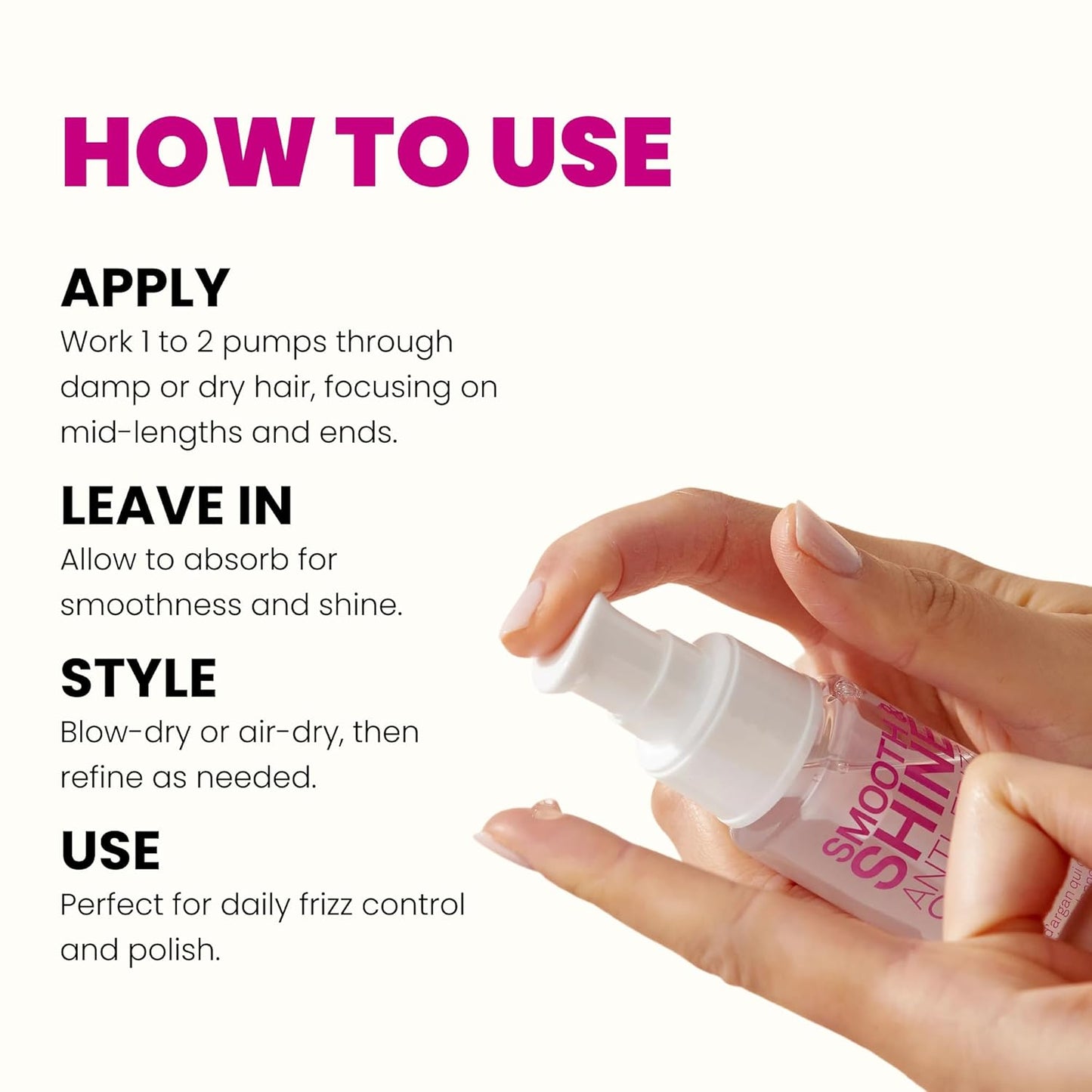 Smooth & Shine Anti-Frizz Serum | Lightweight Hair Care for Men & Women - Tames Frizz, Adds Shine - 2 fl oz