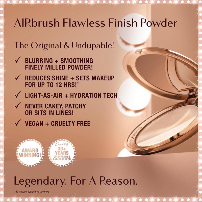 Charlotte Tilbury Airbrush Flawless Finish Setting Powder - Pore-Blurring Face Makeup for Shine Control | Soft-Focus Finish