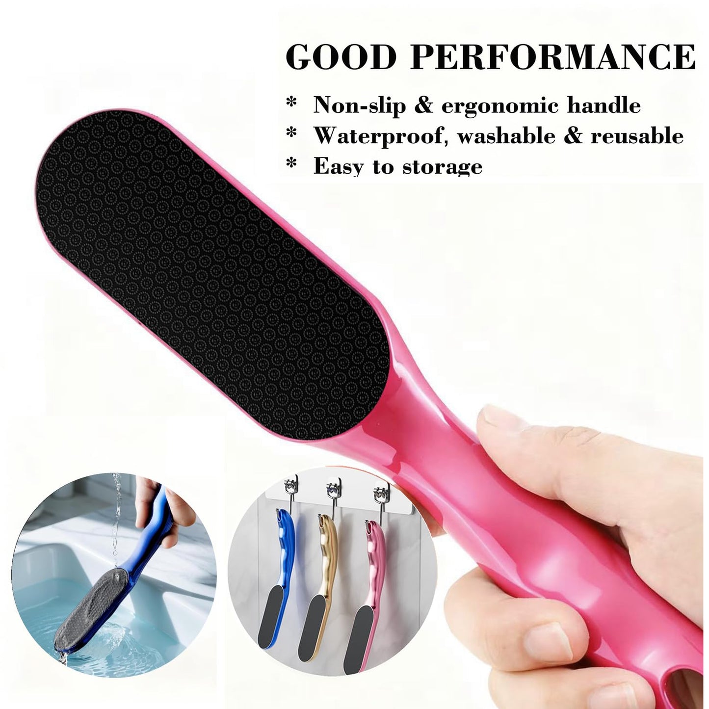 Nano Glass Foot File, Foot Callus Remover & Foot Scrubber for Smooth Feet, Professional Pedicure Tool (Heel Socks & Cracked Heel Stick Included), Pink