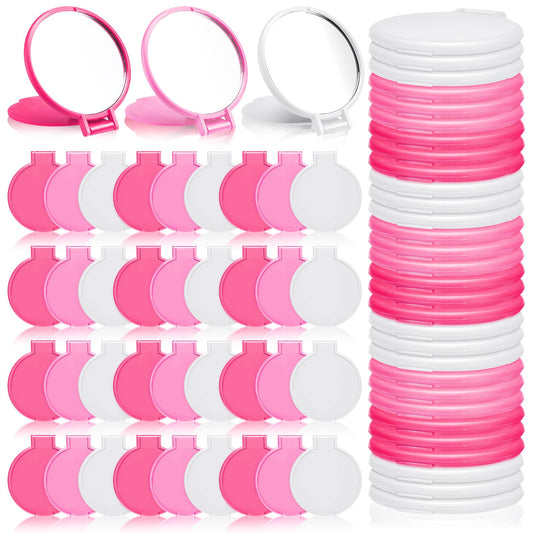Weysat 48 Pcs Mini Compact Mirror Bulk for Women Gifts Pink White Small Round Portable Folding Pocket Mirror for Purse Travel Makeup Christmas Wedding Birthday Party Favors