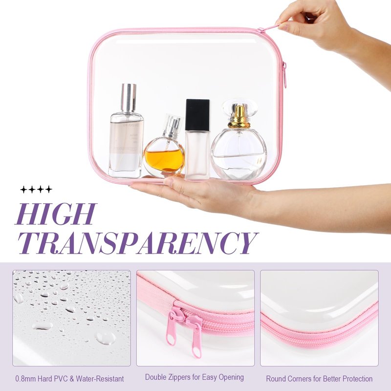 Hoolerry 4 Pcs Hard Clear Zipper Case Makeup Bags Plastic Zipper Pouch Transparent Storage Box Containers for Cosmetics, Snacks, Building Blocks, Puzzles(Clear,9.8 x 7.9 x 2 in,Multicolor)