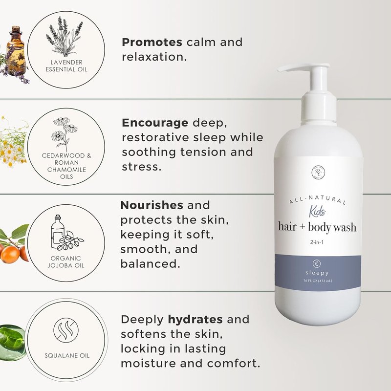 Rowe Casa Organics 2-in-1 Kids Hair & Body Wash - Relaxing Floral Scent with Therapeutic Essential Oils | 16 Fl. Oz