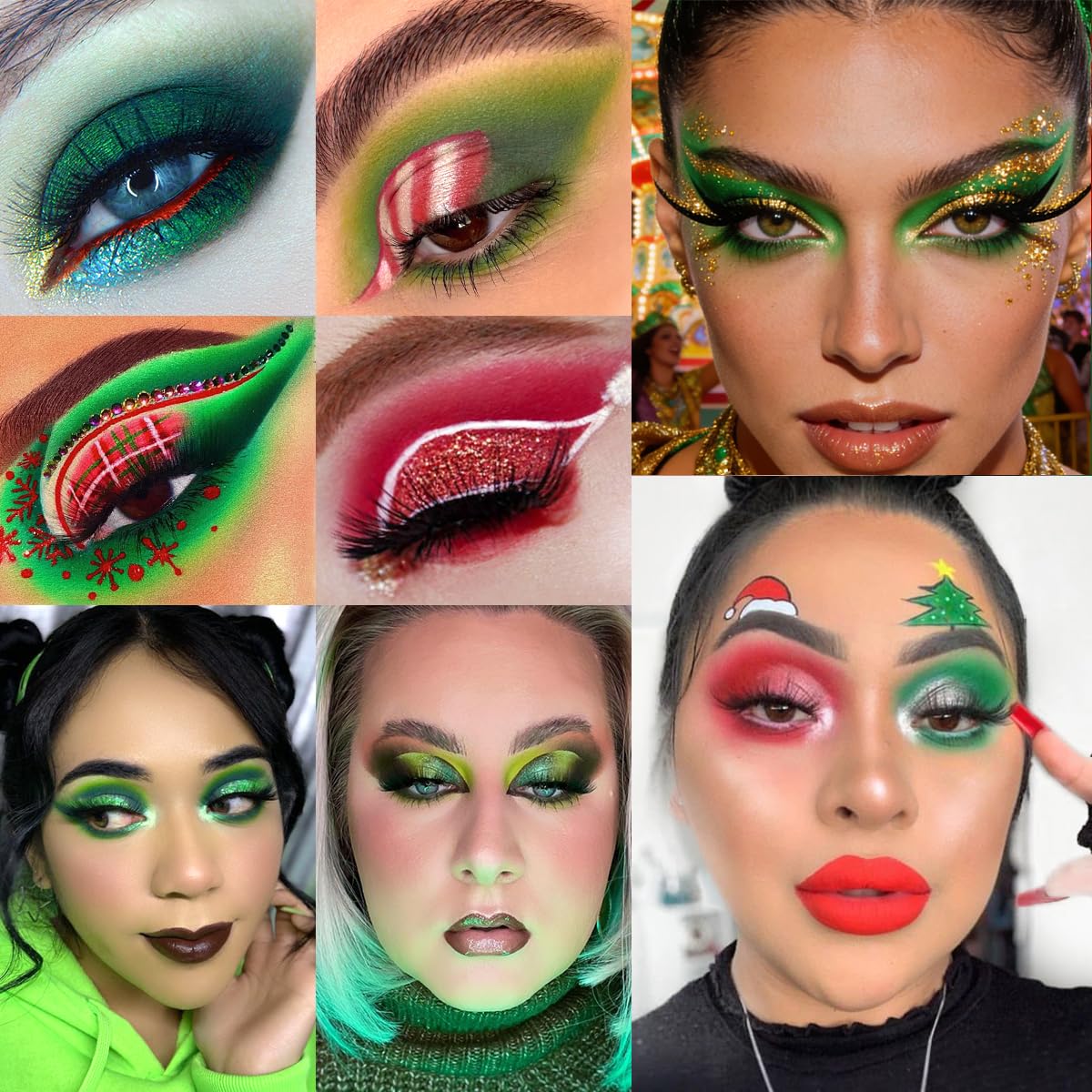 Green Red Eyeshadow Palette, Pigmented Matte Shimmer Christmas Makeup Pallet for Grinch, Shrek Makeup, 18 Colors Long Last Emerald Green Glitter Eye Shadow Palette for Festival, Party, Themed Make up