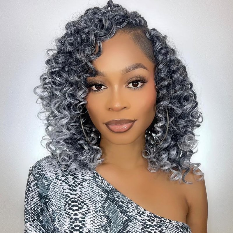 GoGo Curl Crochet Hair - 12 Inch Grey Water Wave Curly Braids | 7 Packs Deep Wave Extensions