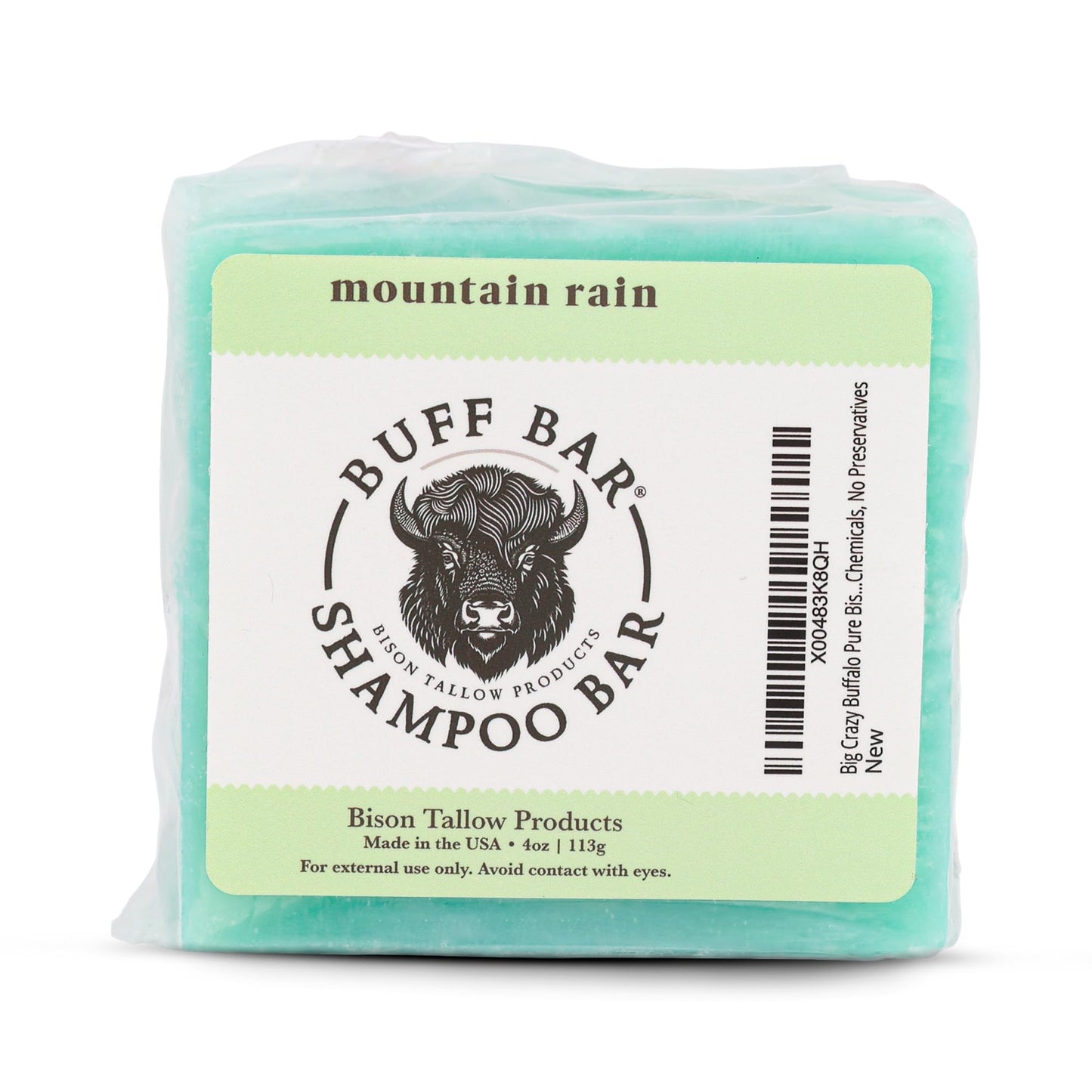 Big Crazy Buffalo Pure Bison Tallow Buff Shampoo Bar, Mountain Rain, (2 pack) - Scents of Sea Salt, Moss, & Freesia - Cleans, Moisturizes, Naturally Derived, No Dyes, No Chemicals, No Preservatives
