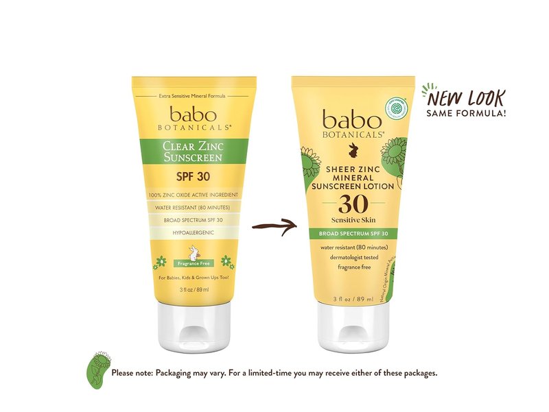 Babo Botanicals Sheer Zinc Mineral Sunscreen SPF 30 - Natural Zinc Oxide, Fragrance-Free, Water Resistant | 3 Fl. Oz.