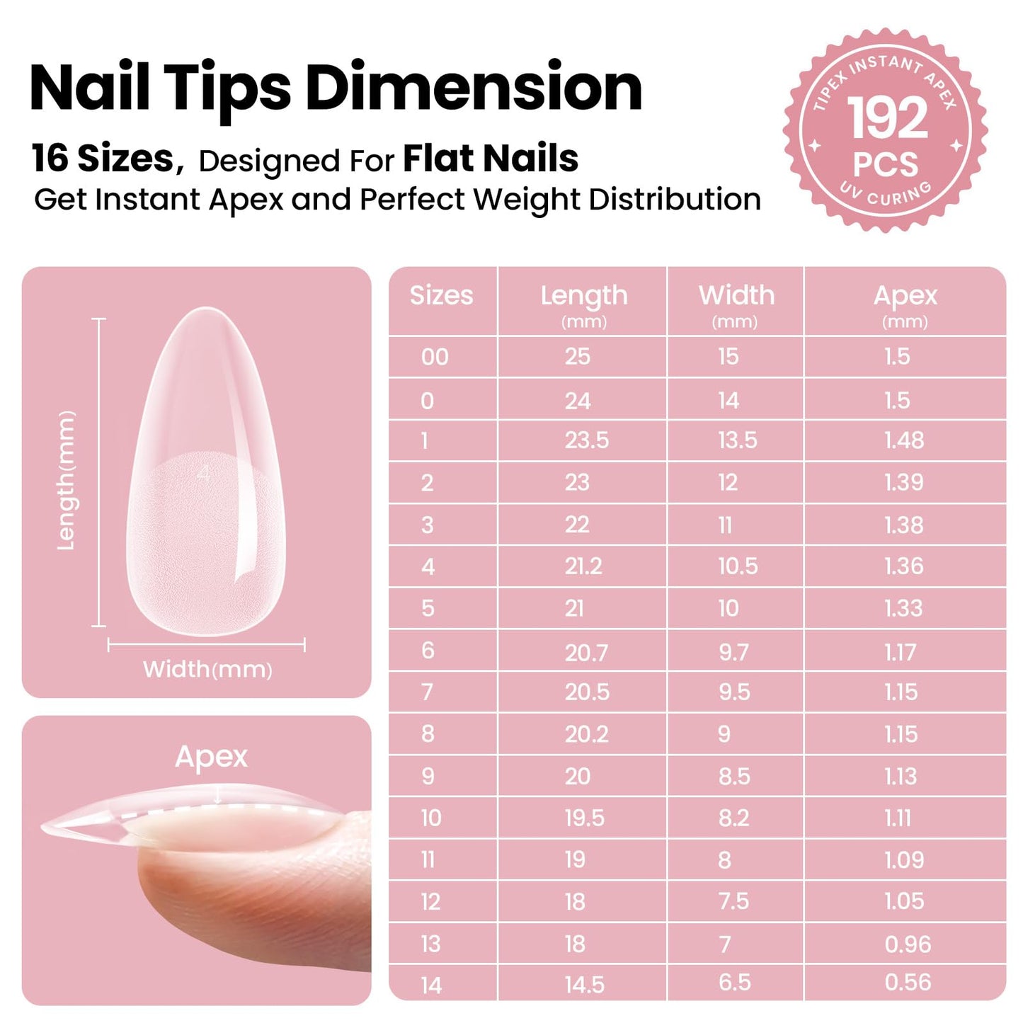 Beetles Tipex Instant Apex Nail Tips, Medium Almond, 16 Sizes 00–14