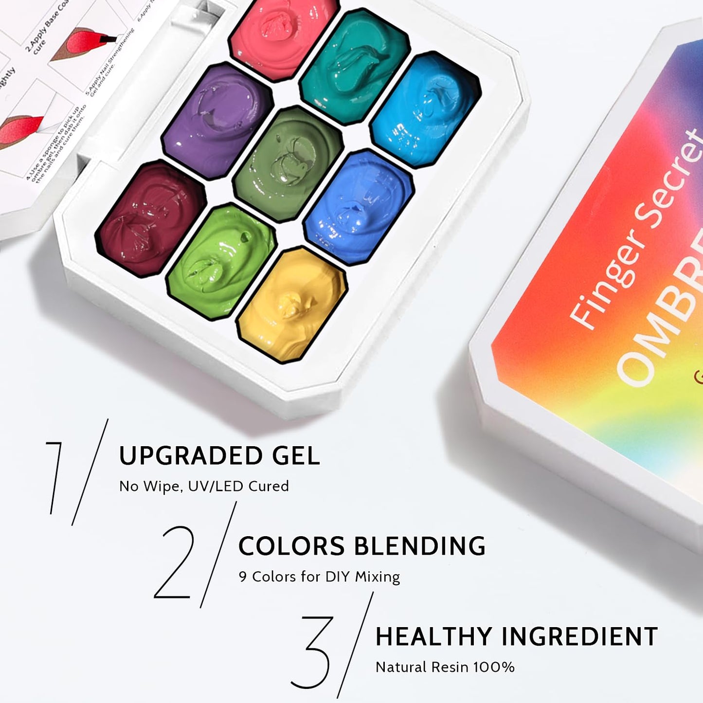 Ombre Nail Gel Set - 9 Colors Sponge Pat Paint for Floral Nail Art, No Wipe, UV/LED Curing