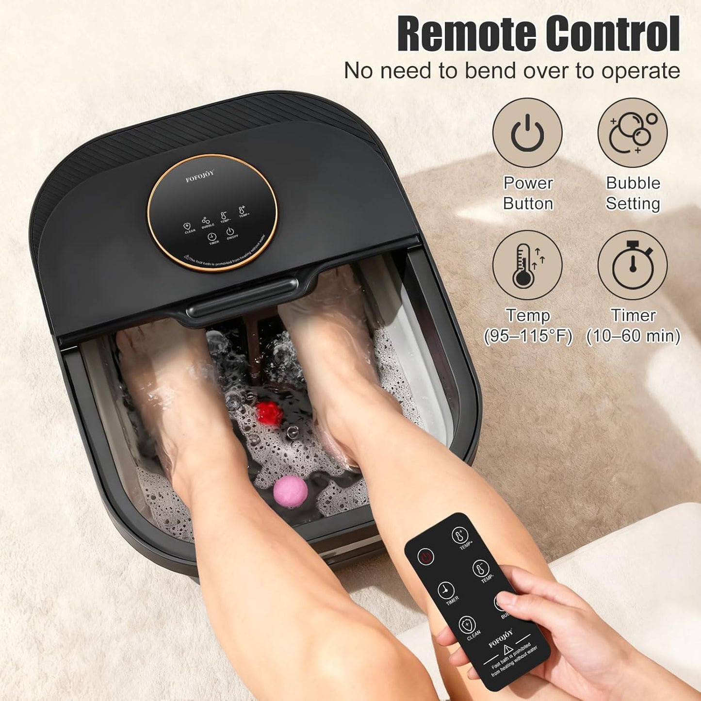 Foot Spa Bath Massager - Heated Bubble Massage with Remote Control | Touchscreen & Pumice Stone for Ultimate Relaxation