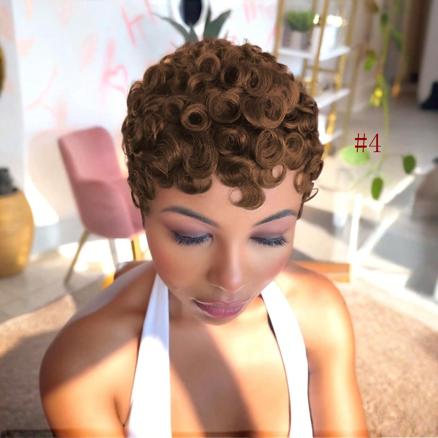 TotoTwinkle 613 Pixie Cut Wig,Short Curly Pixie Wigs Human Hair for Black Women,Full Machine Made,Blonde Glueless Wigs,150% Density For Daily Use Wear and Go Wig (#613, 6 inch)