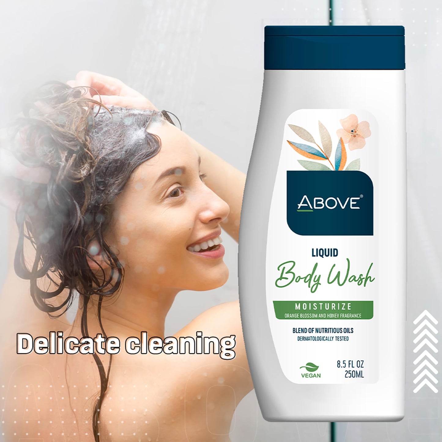 ABOVE Liquid Body Wash Moisturizer, 8.5 oz - Delicate Deep cleansing Skin Care with Creamy Foam - All Natural Body Wash - Suitable for All Skin Types