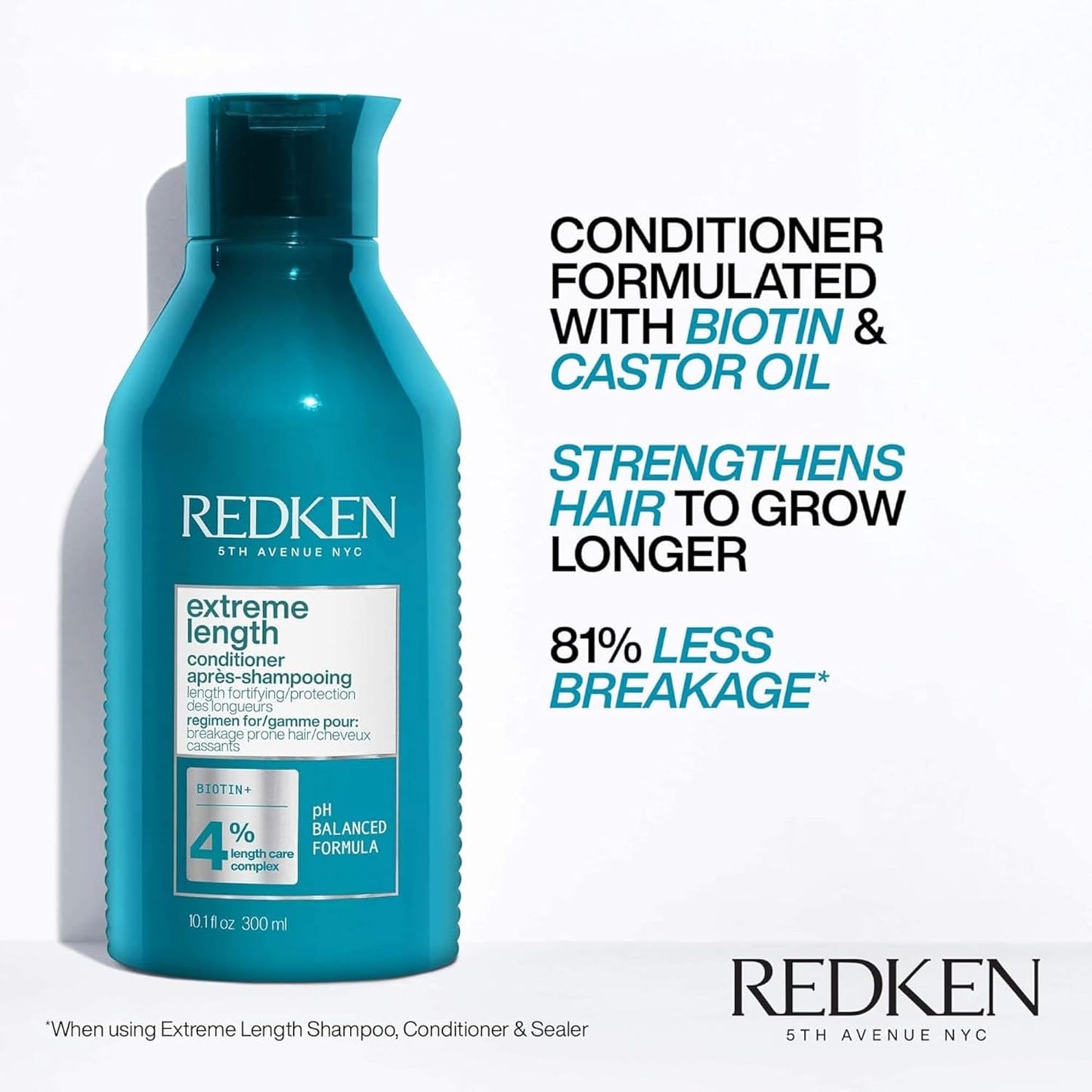Redken Extreme Length Biotin Shampoo & Conditioner Set - Promote Healthy Hair Growth & Strengthen Damaged Hair | 33.8 Fl Oz