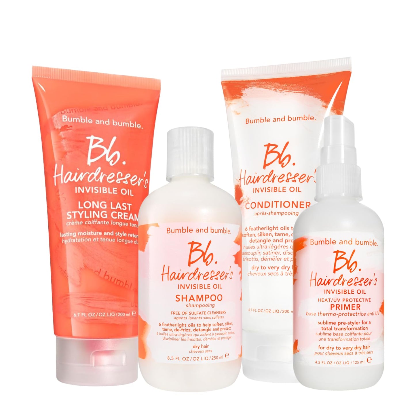 Bumble and bumble. Hairdresser's Invisible Oil Hydrating Shampoo + Conditioner + Heat/UV Protection Leave-In Conditioner Hair Primer + Styling Cream Set