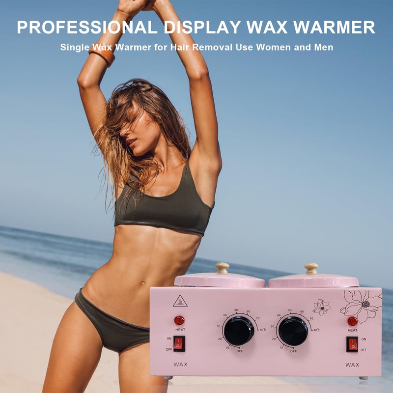 FHATSJ Portable Single Pot Wax Warmer for Painless Hair Removal, Fast Temperature Adjustable Wax Heater with Large Wax Pot for Facial Skin Body SPA Salon Equipment Beauty Salon (Pink-Single Pots)