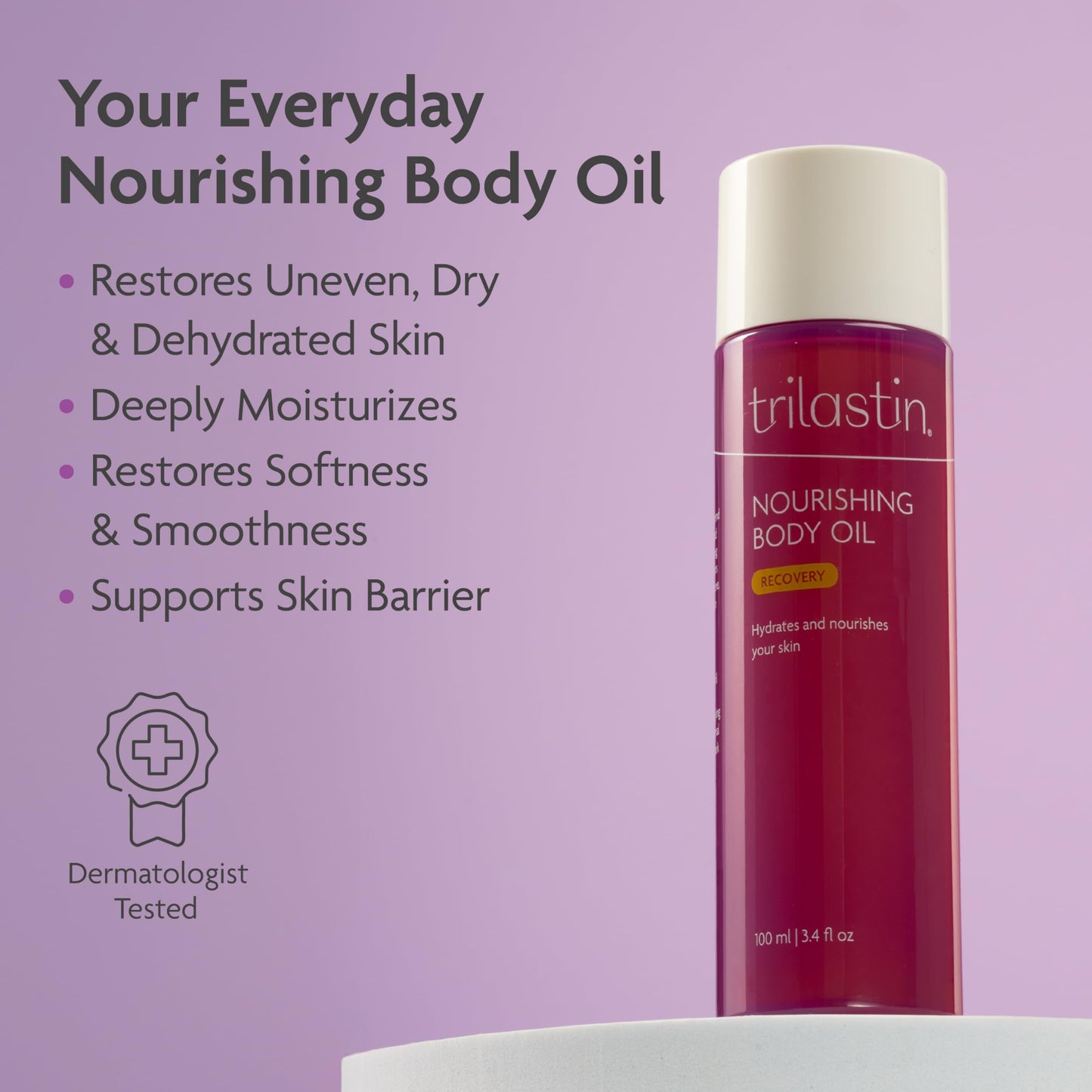Trilastin Body Oil (3.4oz) | Vitamin-Infused Stretch Mark Oil | Body Serum for Scars, Stretch Marks, and Moisturizing | Paraben-Free and Hypoallergenic