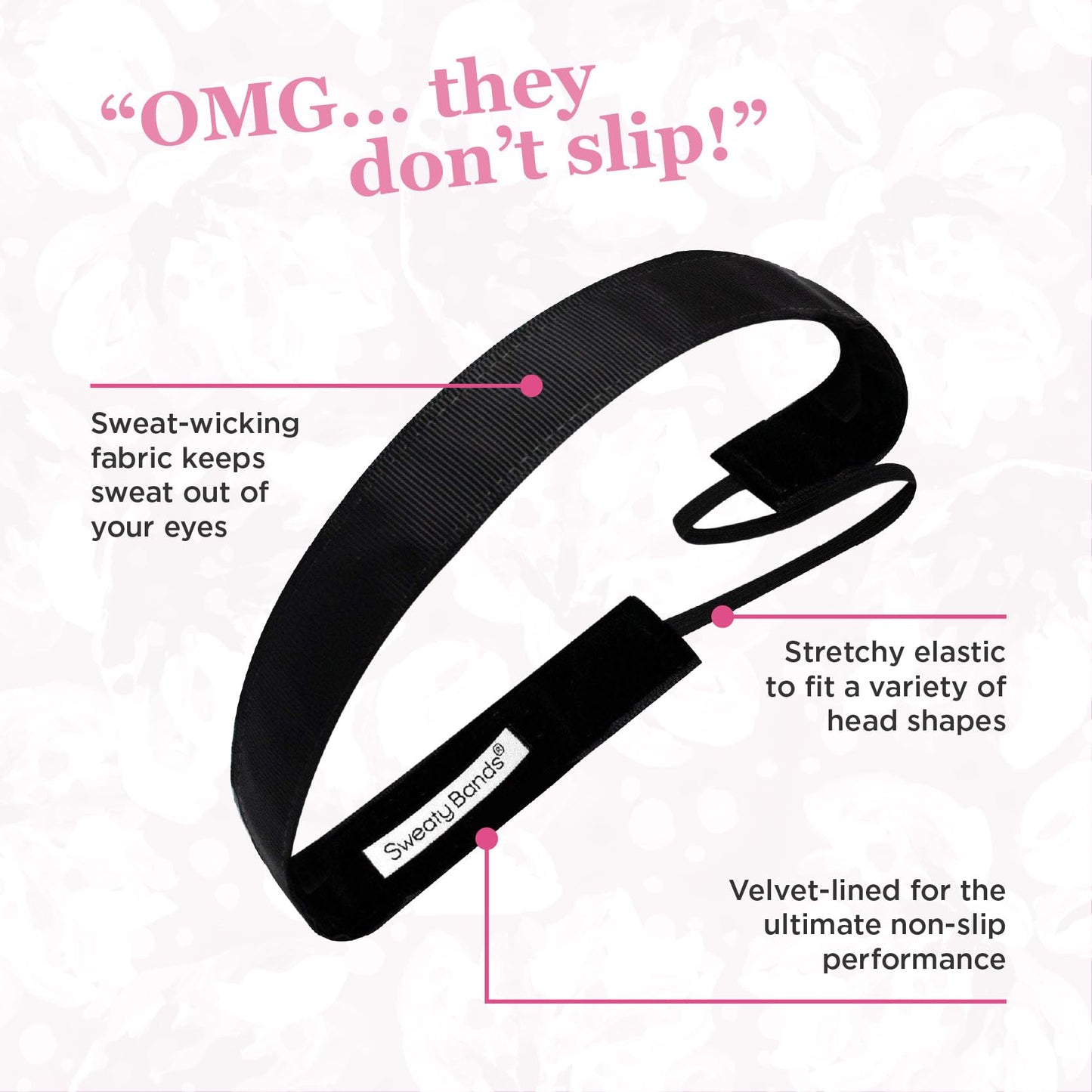 Sweaty Bands Womens Girls Headband - Non-Slip, Velvet-Lined Jeweled Hairband - Bling It Pretty In Pink 5/8-Inch
