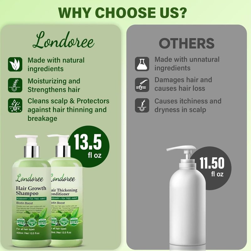 Rosemary Hair Growth Shampoo and Conditioner Set for Thinning Hair – Biotin Thickening Shampoo for Hair Loss, Sulfate Free with Mint and Tea Tree Oil for Scalp Care Women & Men 13.5 oz (400ml) Each