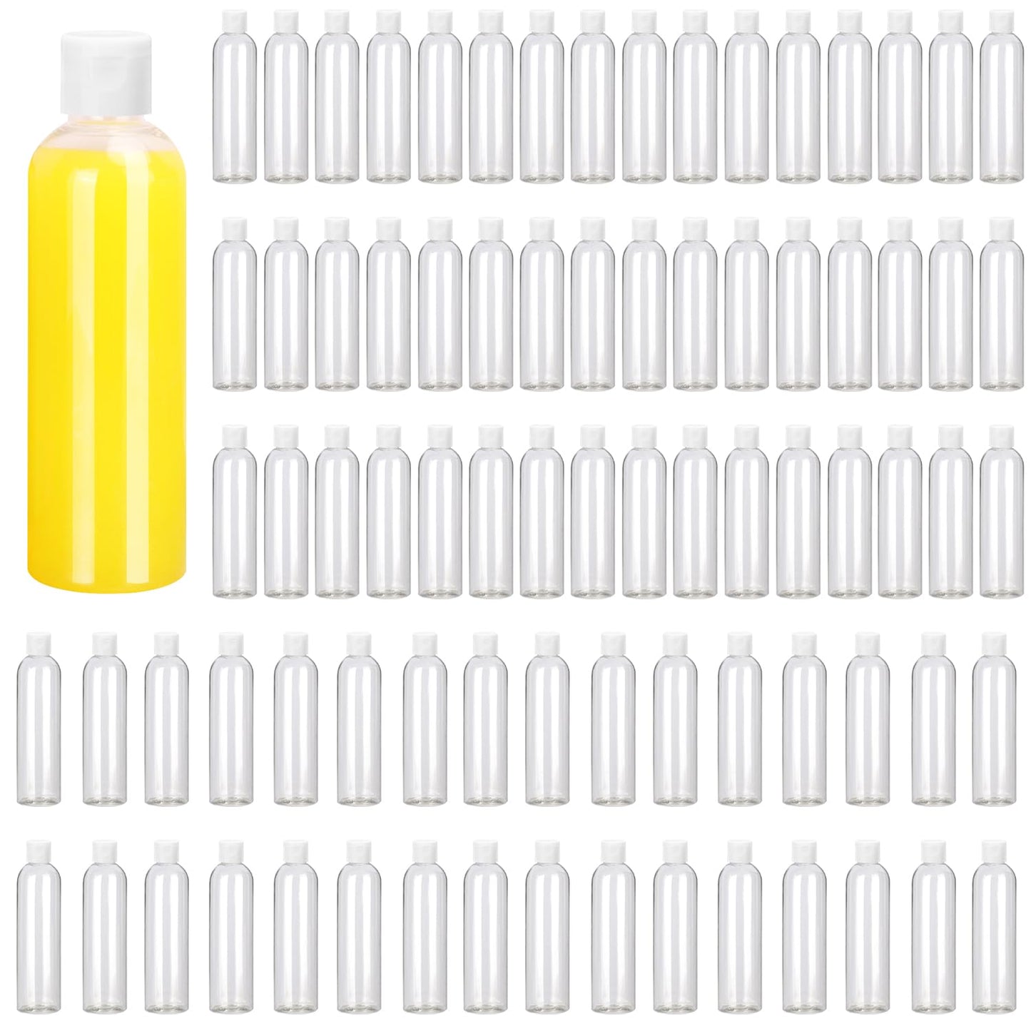 KUKLIPJIM 100 Pack 4 oz Plastic Squeeze Bottles with Top Flip Caps, Clear Empty Squeeze Bottles for Lotion, Travel-Friendly Clear Refillable Bottle, BPA-Free for Liquids and Personal Care