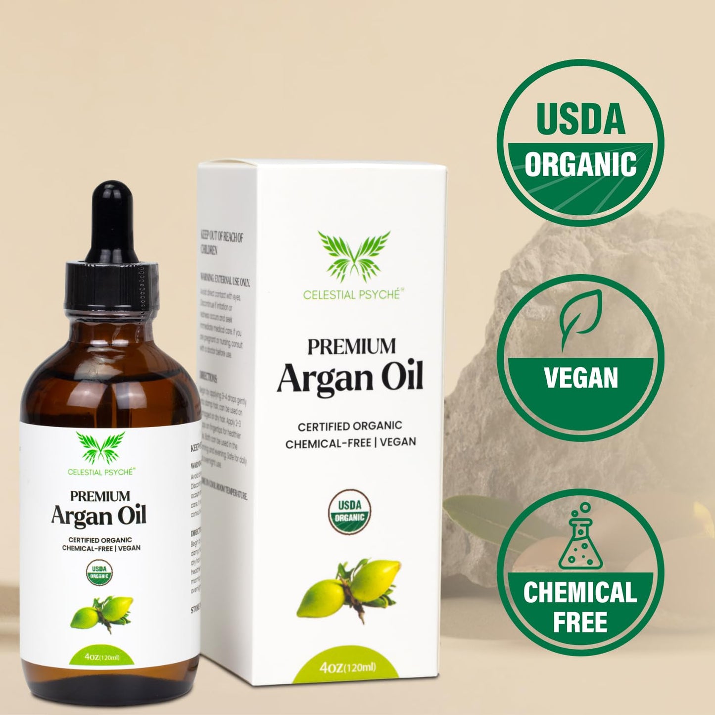 Organic Argan Oil - 100% Pure & Natural | USDA Certified, Vegan, Chemical-Free, 4 Oz for Hair Growth & Skin Hydration