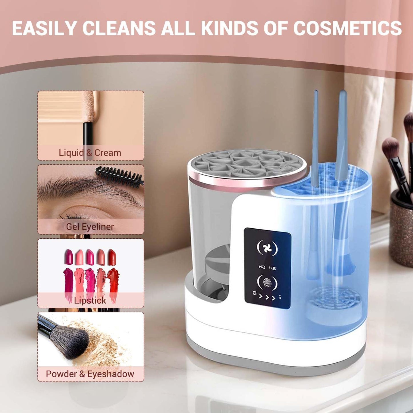 3 IN 1 Electric Makeup Brush Cleaner Machine With Makeup Brush Dryer Holder Portable Automatic USB Cosmetic Brushes Cleaner Tool for All Size Beauty Makeup Brush Set,Contour, Eyeshadow, Blush Brush