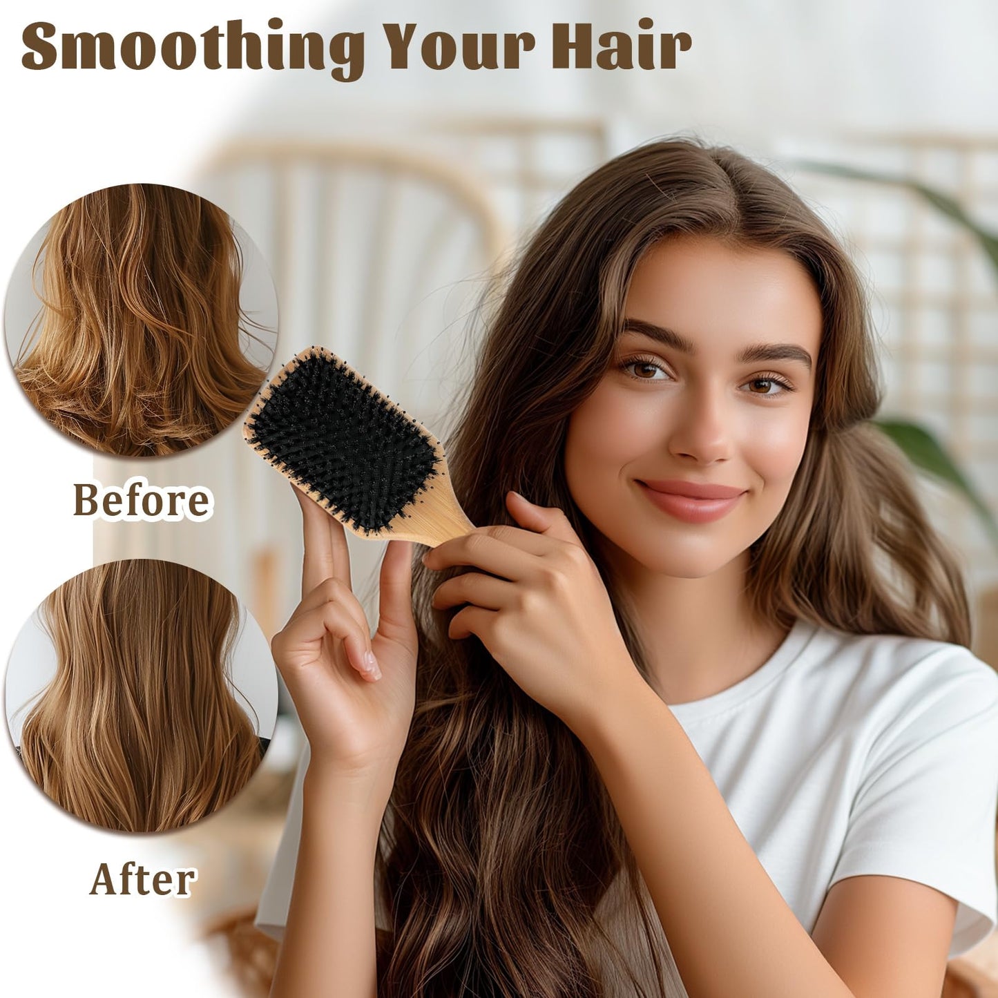 Wooden Paddle Hair Brush with Bristle & Detangling Pins – Hairbrush for Men, Women, to Reduce Frizz, Restore Shine & Promote Healthy Hair