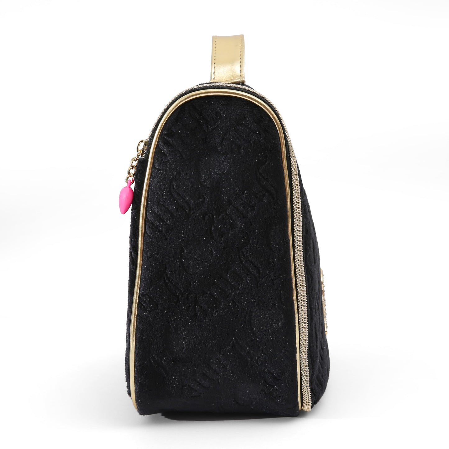 Juicy Couture Black Makeup Bag Cosmetics Organizer Travel Essentials Hanging Hook Heart Velour