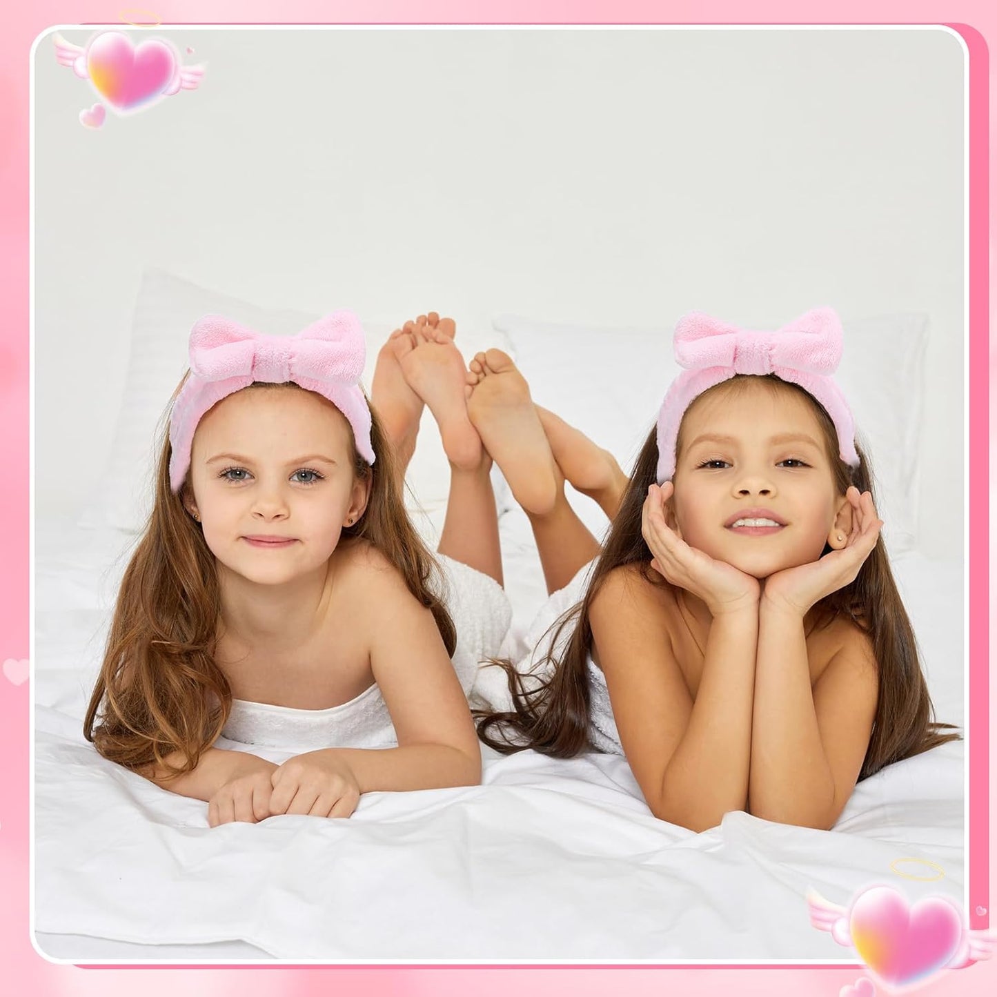 Girls Spa Party Supplies - 12 Pcs Kids Sleepover Set with Disposable Slippers & Bow Headbands | Perfect for Birthday Favors