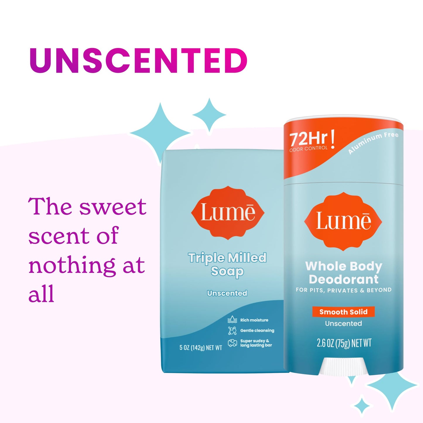 Lume Whole Body Deodorant & Soap - 2.6oz Stick & 5oz Soap, 2 pk (Unscented)