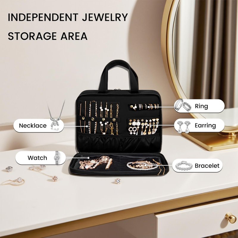 Inmorven Travel Hanging Toiletry Bag for Women, Makeup Cosmetic Bag with Jewelry Organizer, Waterproof DoppKit Set for Girls Large Capacity, Carry-on Travel Accessories Essentials - White