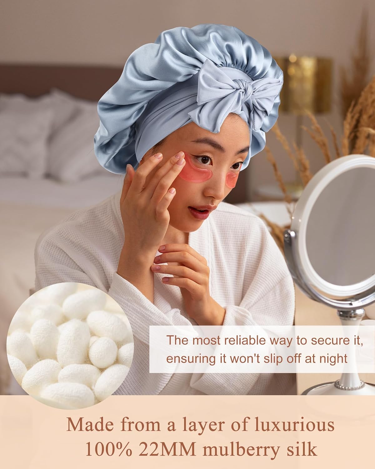 Silk Bonnet - 100% Mulberry Hair Wrap for Women | Comfortable Sleep Night Cap with Elastic Band