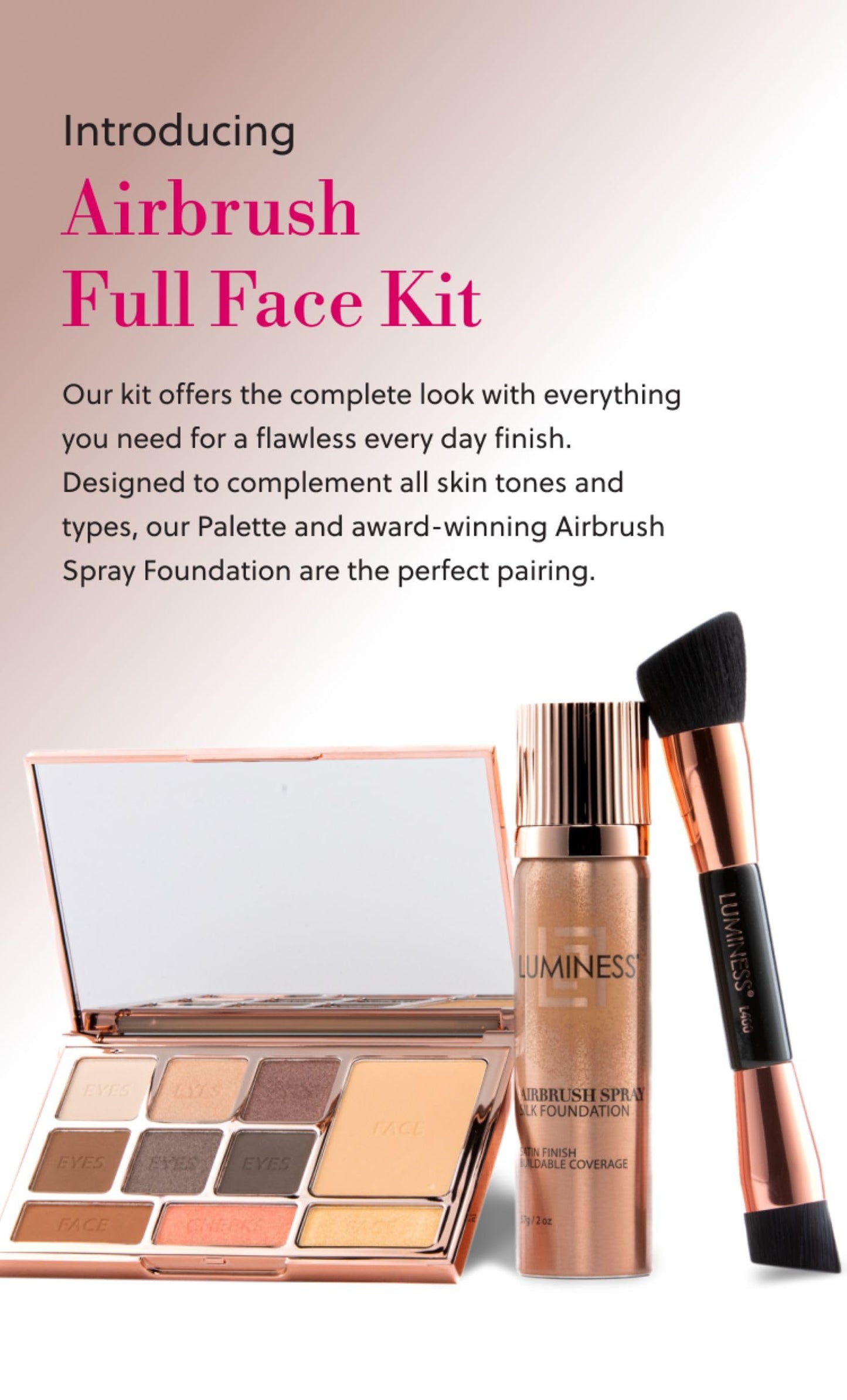 LUMINESS Complete Makeup Kit - Includes Face Palette, Airbrush Foundation, Primer and Brush - Silky, Long-Wearing, Easy to Blend, Perfect Makeup for Older Women, 4-PC Make Up Set (03 - Light Medium)