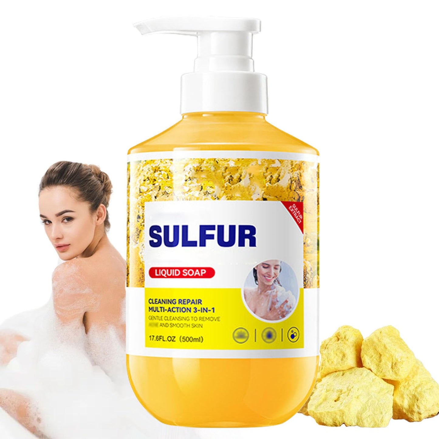 Sulfur Body Wash,Cleaning Repair Multi-Action Cleanser and Shower Gel 3-in-1,500ml Clean Refreshing Soothes Gentle Daily Body Clean for Women and Men