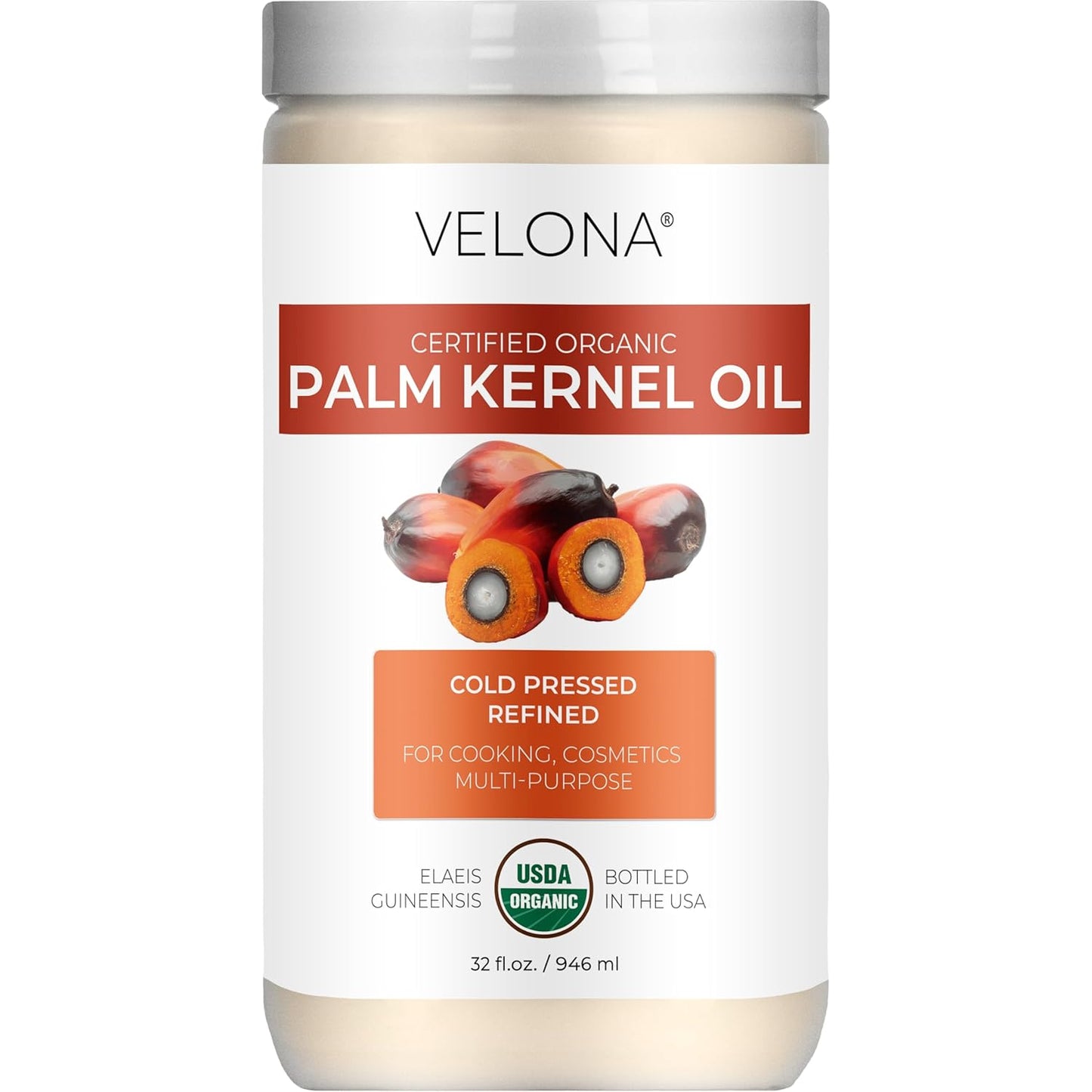 Organic Palm Kernel Oil - 100% Pure Cold Pressed Carrier Oil | 32 Fl Oz for Face, Hair & Skin Care
