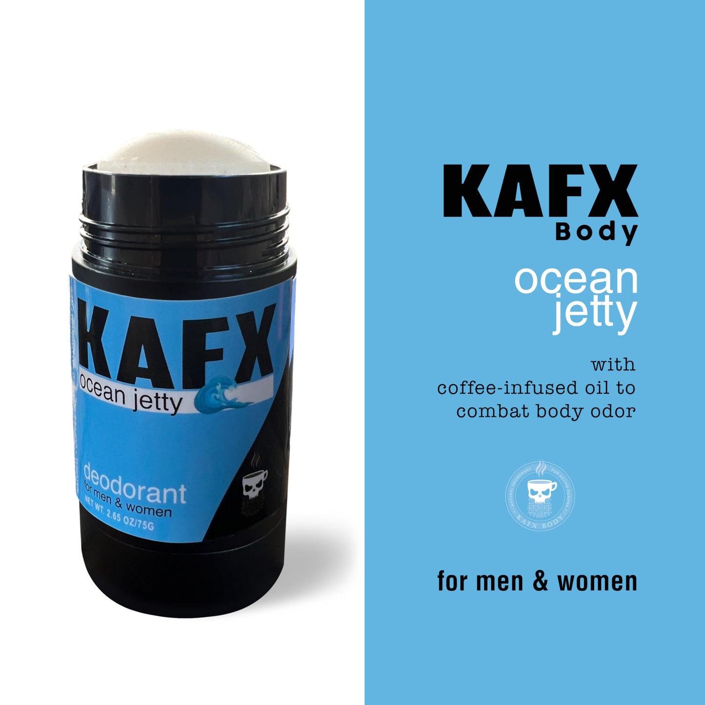 KAFX Body Ocean Jetty Deodorant with Odor-Fighting Coffee Oil, Organic Aluminum-Free Natural Deodorant for Women and Men, Long-Lasting Freshness, 2 Pack, 2.65 oz/75 g