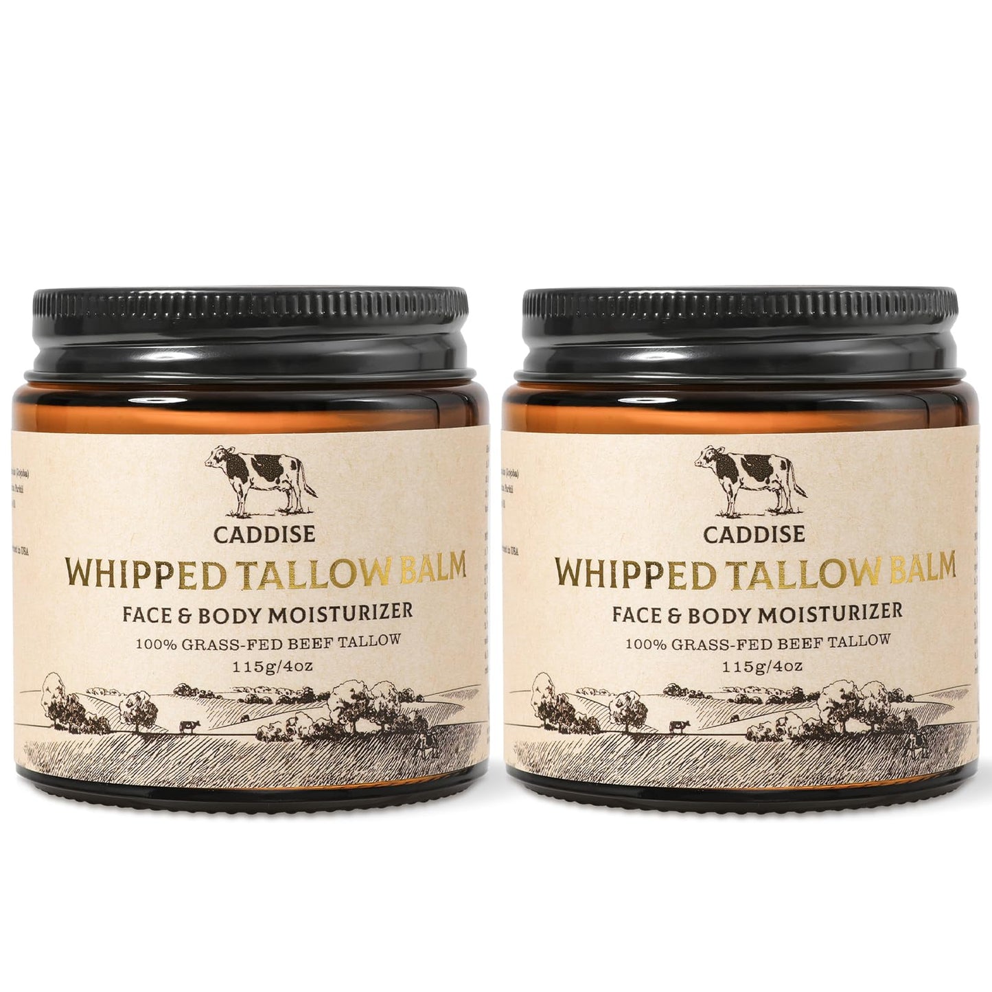 CADDISE Whipped Beef Tallow for Skin-100% Grass-FedHandmade Cream Moisturizer for Face & Body, Natural witHoney, Shea Butter, Jojoba Oil, Non-Greasy, Nourishing fo!Men, Women, Kids, 4 Oz(2 Pack)