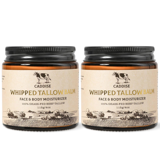 CADDISE Whipped Beef Tallow for Skin-100% Grass-FedHandmade Cream Moisturizer for Face & Body, Natural witHoney, Shea Butter, Jojoba Oil, Non-Greasy, Nourishing fo!Men, Women, Kids, 4 Oz(2 Pack)