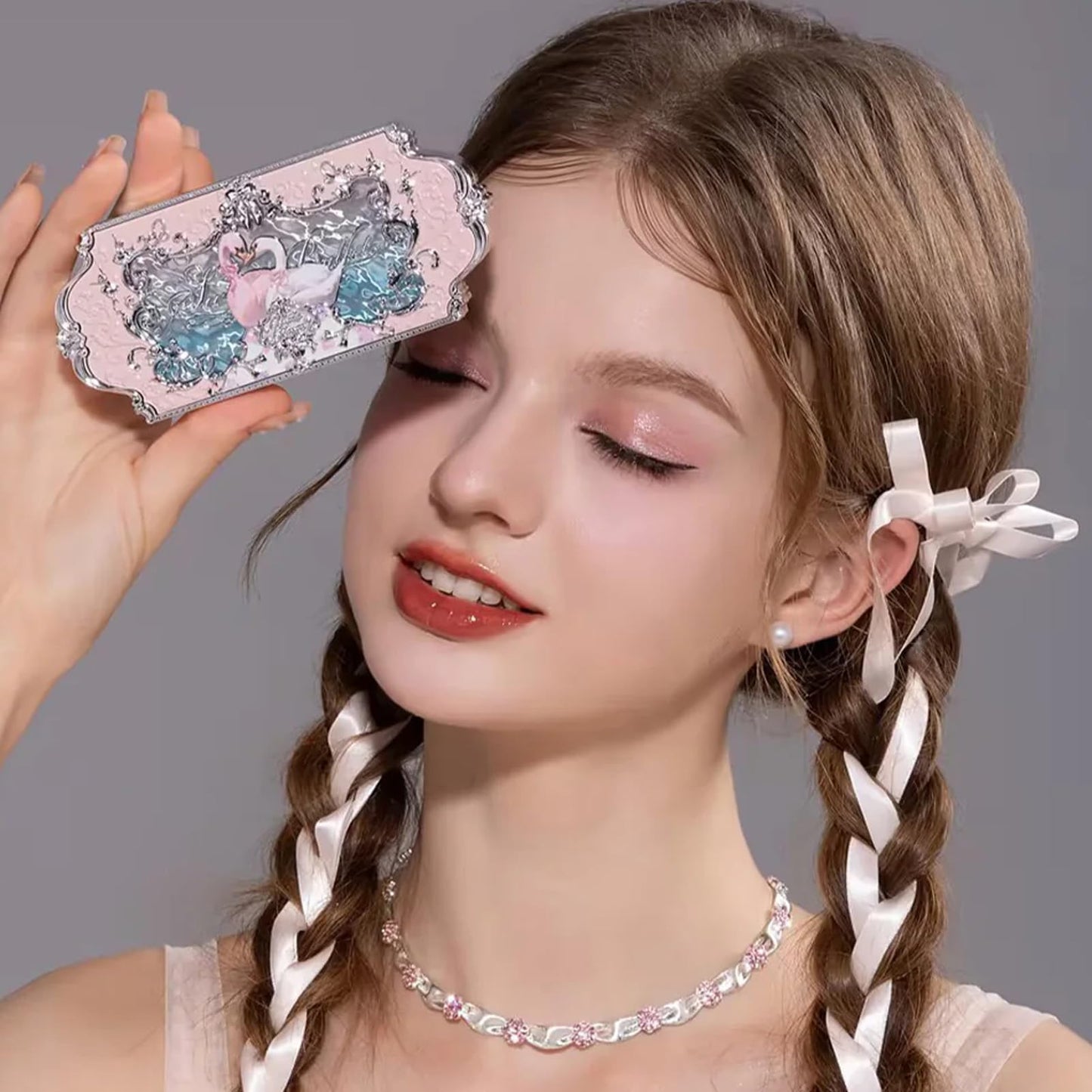 Flower Knows Swan Ballet 6-Color Makeup Palette,Soft Rosy Pink