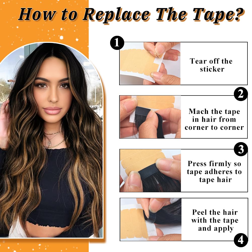 YDDM Tape in Hair Extensions Human Hair 18 Inch 20pcs Balayage Natural Black to Chestnut Brown 100% Remy Human Hair for Women Seamless Invisible Tape in Hair Extensions(1B/1B/6#, 18 Inch)