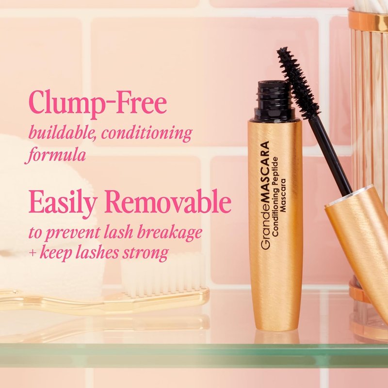 Grande Cosmetics GrandeMASCARA Conditioning Peptide Mascara - Extreme Volume & Length, Clump-Free Black | Lash & Extension Friendly