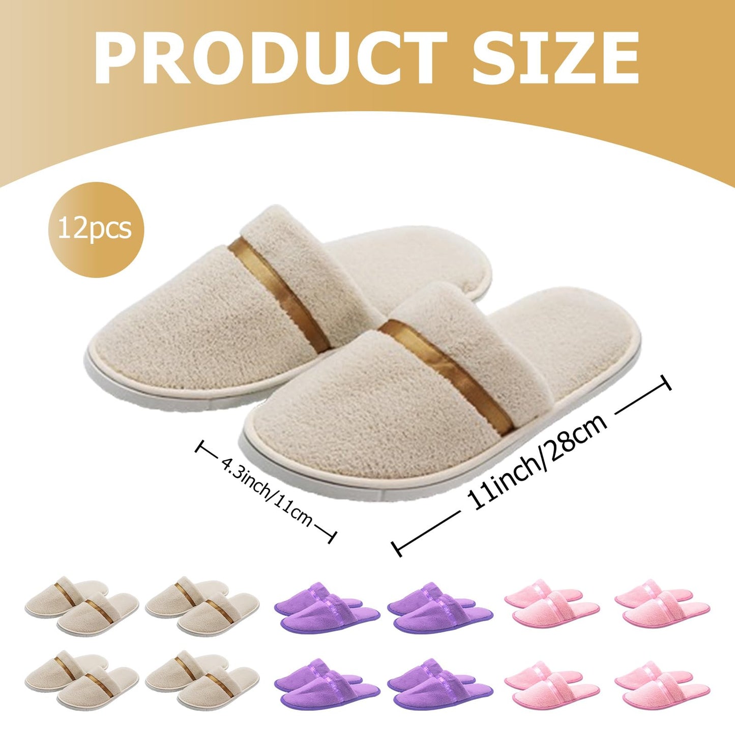 Hyuetrsa 12 Pcs Guest Slippers ,House Shoes for Guests Bulk Washable Non Slip Disposable Slippers Washable Closed Toe Soft Coral Fleece Hotel Slippers House, Indoor, Bathroom, Spas, Travel(US Women Size 11)