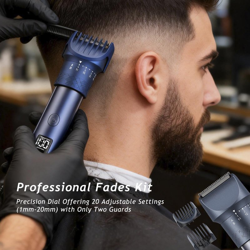 Beard Trimmer for Men, Professional 5-in-1 Hair Clippers with 20 Precision Dial Lengths, Electric Razors for Men IPX7 Waterproof Wet/Dry, USB-C Rechargeable Shaving Set with Dock for Face, Body, Nose