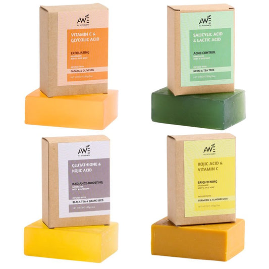 All With Earth Handmade Face & Body Soap Set of 4 Soaps Skin Brightening Hydrating Variants Vitamin C Retinol Kojic Acid Collagen Radiant Healthy Skin (Brightening Blends)