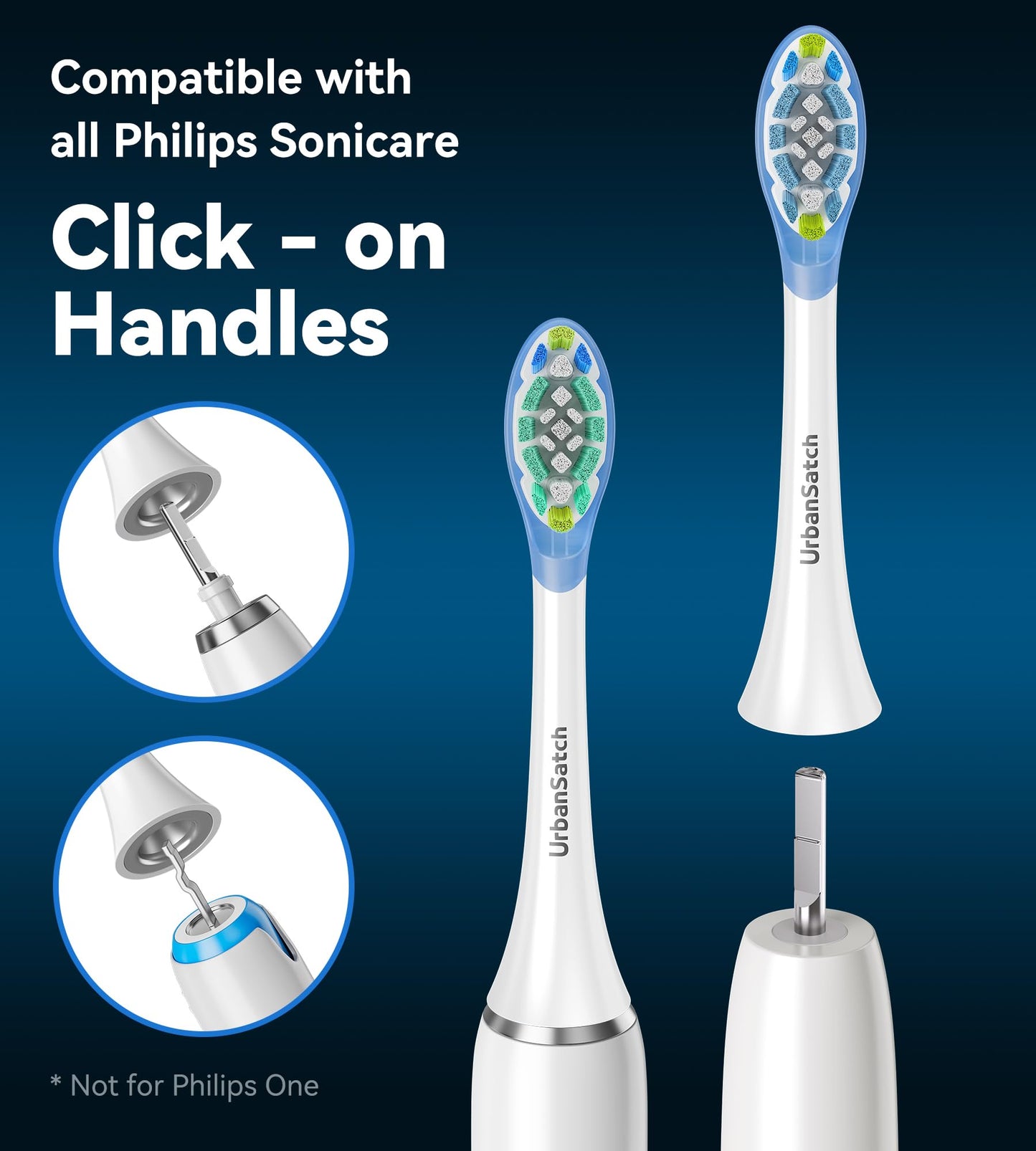 UrbanSatch 8 Pack Sensitive Gum Care Replacement Toothbrush Heads, Compatible with Click-on Sonic Electric Toothbrush Handles, Gentle Gel Cushion, Soft Bristles, Advanced Plaque Removal
