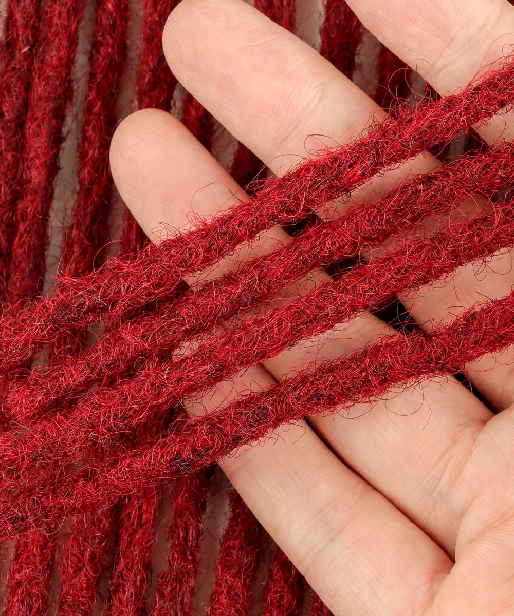 Cypsin Burgundy# 8inch 30 Strands 100% Human Hair Dreadlock Extensions, 0.4cm Width Full Handmade Loc Extensions Human Hair for Men Women Kids, Permanent Dread Extensions Can Be Dyed Bleached Curled