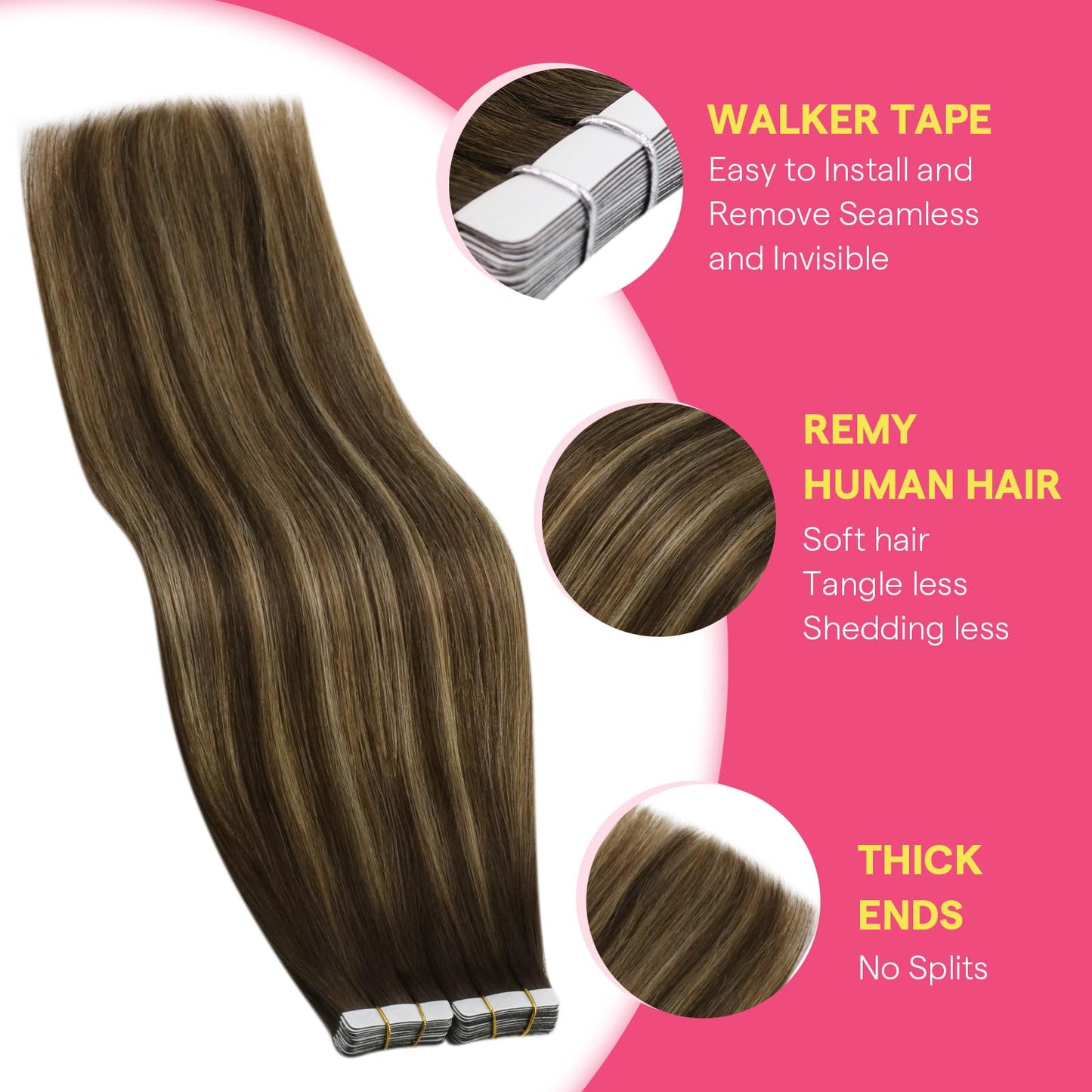 Ve Sunny Human Hair Tape in Extensions 18inch Hair Extensions Tape in Brown mix Blonde Balayage Tape Hair Extensions Real Human Hair Invisible 10Pcs 25G